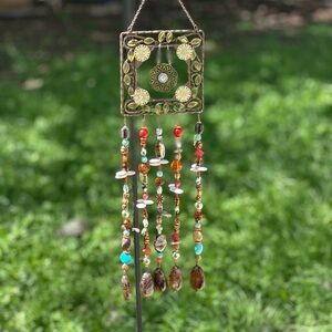 Handmade Boho Beaded Hanging Wind Chime with Turquoise & Amber Accents